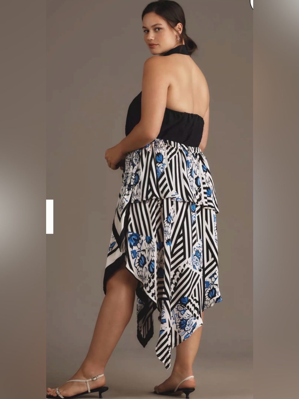 Anthropologie Maeve Asymmetrical Midi Skirt Blue Floral Striped Plus Size 1X - Picture 5 of 12